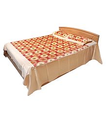 Floral Design on Glazed Cotton Double Bedspread with 2 Pillow Covers