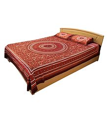 Tribal Print on Cotton Double Bedspread with 2 Pillow Covers