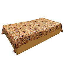 Peacock and Elephant Print on Light Brown Cotton Single Bedspread