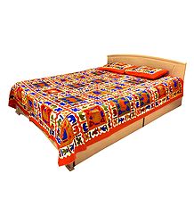 Multicolor Cotton Double Bedspread with 2 Pillow Covers