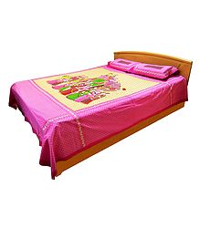 Rajput Women Procession Print on Cotton Double Bedspread with 2 Pillow Covers
