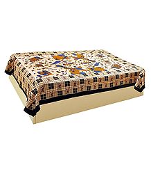Brown Mickey and Donald Print on Beige Cotton Single Bedspread