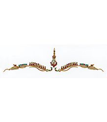 Maroon, Green and White Stone Studded Bridal Decoration with Golden Design