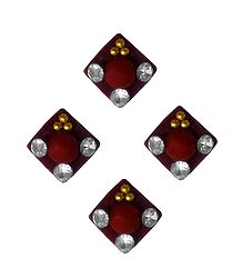 4 Maroon Square Felt Bindis with White Stones