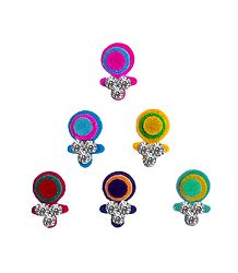 6 Multicolor Felt Bindis with White Stone