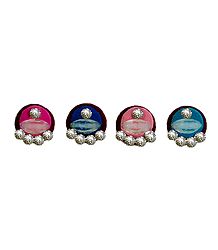 4 Multicolor Felt Bindis with White Stone