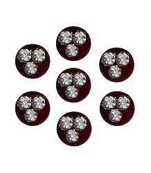 7 Maroon Round Bindis with White Stone