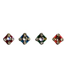 4 Multicolor Bindis with White Stones