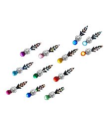 12 Long Bindis with Multicolor Stone