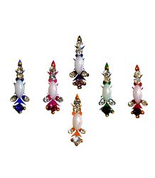 6 Colorful Bindis with White Stone
