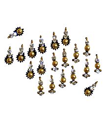 20 Golden Bindis with White Stone