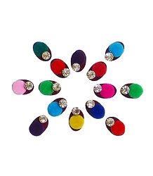 14 Multicolor Oval Bindis with White Stone