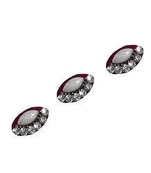 3 Maroon Oval Bindis with White Stone