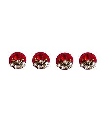 4 Red Round Bindis with White Stone