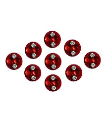 9 Red Round Bindis with White Stone