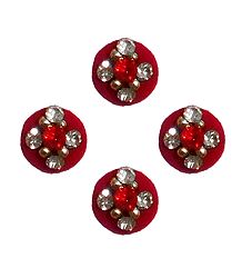 4 Red Round Bindis with White Stone