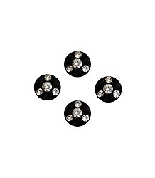 4 White Stone Bindis on Black Felt