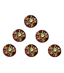 Maroon with Golden Designer Round Bindis 