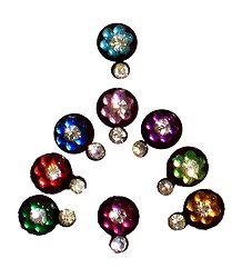 9 Multicolor Round Bindis with White Stone