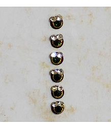 6 White Stone Bindis on Black Felt