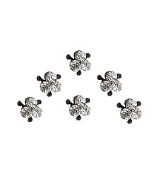 6 Black Bindis with White Stone