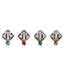 Maroon Square Bindis with White Stones