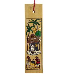 Village Scene - Painting on Palm Leaf