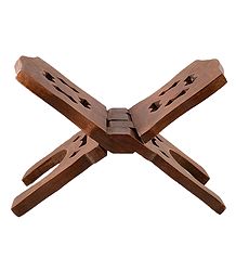 Foldable Carved Wooden Religious Book Holder with Brass Inlay - Used for Reading Holy Books