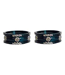Set of 2 Stone Studded Acrylic Cyan Blue Churis