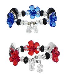 Set of 2 Red and Blue Acrylic Bead Charm Bracelet