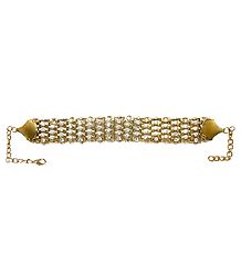 Stone Studded Golden Metal Band Bracelet