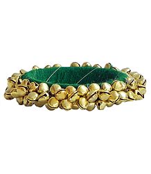 Golden Ghunghroo Bracelet with Green Cloth Lining