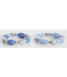 Pair of Light Blue and Dark Blue Bead Stretch Bracelet