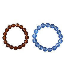 Set of 2 Brown and Blue Acrylic Beaded Stretch Bracelet