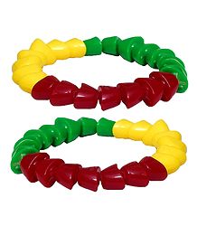 Pair of Red, Green and Yellow Beaded Stretch Bracelet