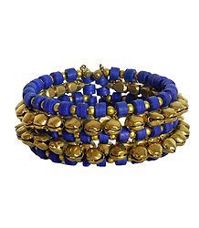 Metal Ghunghroo and Blue Bead Cuff Bracelet