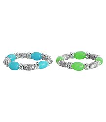 Pair of Light Cyan and Light Green Bead Stretch Bracelet