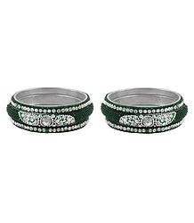 Set of 2 White Stone Studded Green Bangles