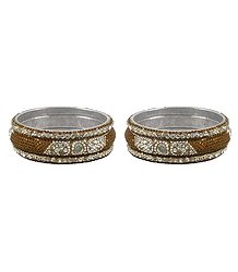 Set of 2 White Stone Studded Metal Bangles