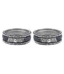 Set of 2 White Stone Studded Metal Bangles