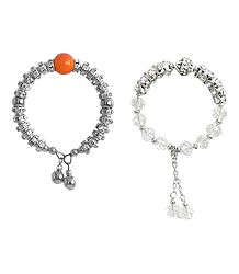 Set of 2 White Stone Studded Charm Bracelet