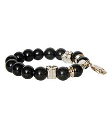 Black Beaded Stretch Charm Bracelet