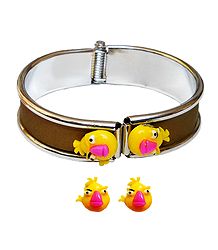 Metal Hinge Bracelet with Stud Earrings