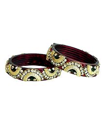 Pair of Stone Studded Acrylic Maroon Bangles