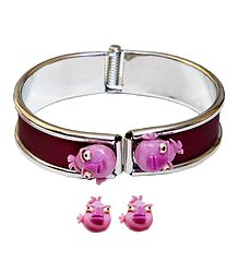 Metal Hinge Bracelet with Stud Earrings