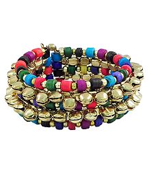 Metal Ghunghroo and Multicolor Bead Cuff Bracelet