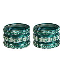 Set of 2 Stone Studded Glitter Metal Bangles