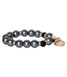 Grey Beaded Stretch Charm Bracelet