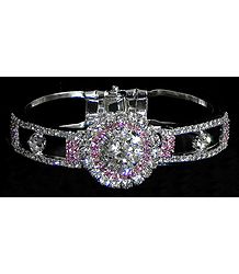 White and Pink Stone Studded Hinged Bracelet 