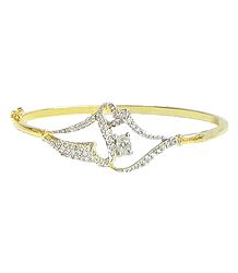 Faux Zirconia Studded on Gold Plated Hinged Bracelet
